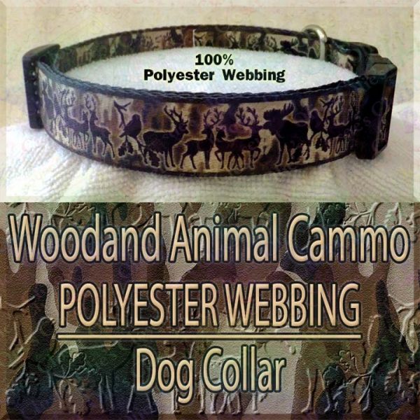 Woodland Animal Moose Deer Hunter Cammo Silhouette Polyester Webbing Designer Dog Collar Product Image No4
