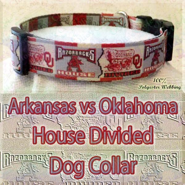 House Divided Arkansas vs Oklahoma Designer Polyester Webbing Dog Collar Product Image No4