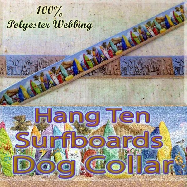 Surfboards Hang Ten Beach Huts Polyester Webbing Dog Collar Product Image No1