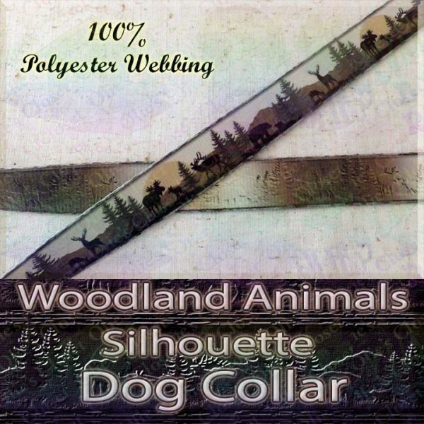Woodland Hunters Dream Animals Silhouette Moose Deer Bear Designer Polyester Webbing Dog Collar Product Image No1