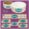 Personalized Custom Name Ceramic Pet Bowl TEAL Argyle and Flowers CHOICES Product Image No1