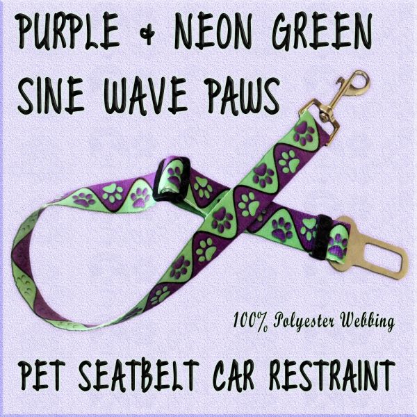 Purple Neon Green Sine Wave Paws WEBBING CAR RESTRAINT Product Image No1
