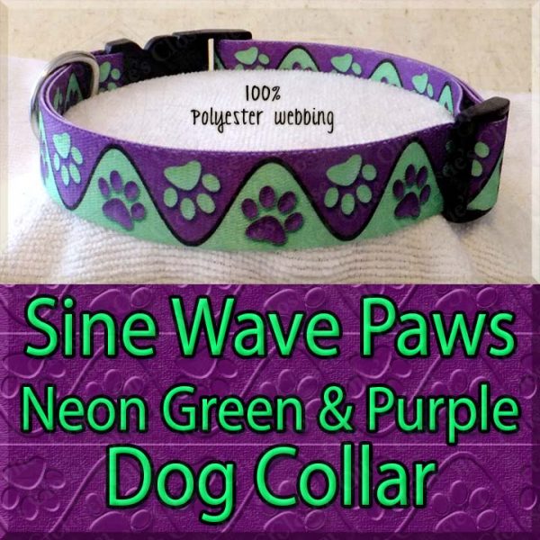 Sine Wave Paws Neon Green and Purple Polyester Webbing Dog Collar Product Image No3