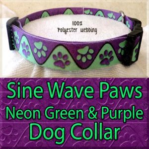 Sine Wave Paws Neon Green and Purple Polyester Webbing Dog Collar Product Image No4