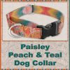 Paisley Peach Teal Designer Dog Collar Product Image No2
