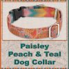 Paisley Peach Teal Designer Dog Collar Product Image No3