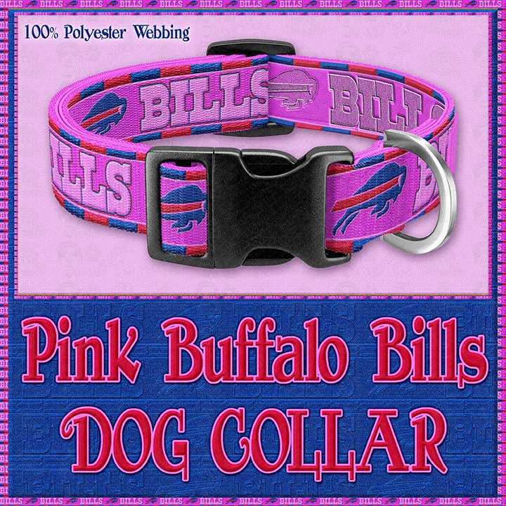 PINK Buffalo Bills Designer Dog Collar is available on Navy, Red, Pink  Webbing or 100% Polyester Webbing