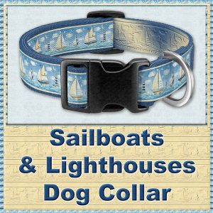 Sailboats and Lighthouse Designer Dog Collar Product Image No1