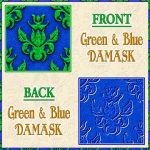 Green Damask on Blue Background
