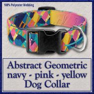 Abstract Gemometric Pink Navy Yellow Designer Dog Collar Product Image No1