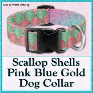 Scallop Shells Pink Blue Designer Dog Collar Product Image No1
