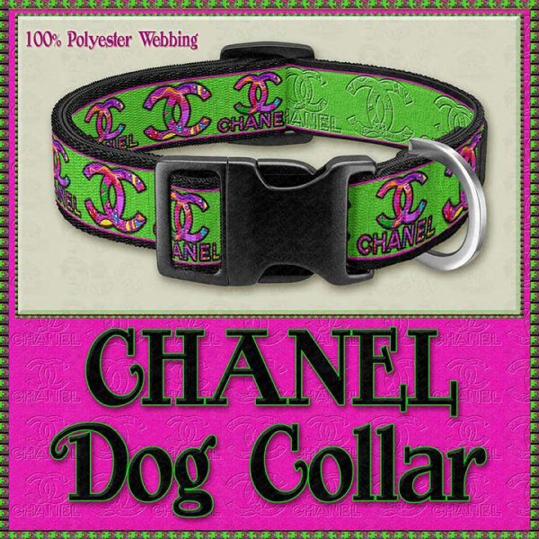 CHANEL Hot Pink Neon GreenDesigner Dog Collar Product Image No1