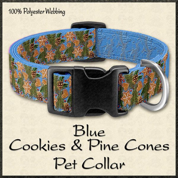 BLUE Xmas Christmas Cookies Pine Cones Holiday Pet Collar Product Image No1