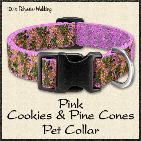 PINK Xmas Christmas Cookies Pine Cones Holiday Pet Collar Product Image No1