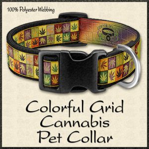 Colorful Grid Cannabis Pot Hemp Marijuana Pet Collar Product Image No1