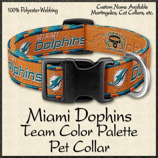 Miami Dolphins Team Color Palatte Designer Pet Collar Product Image No1