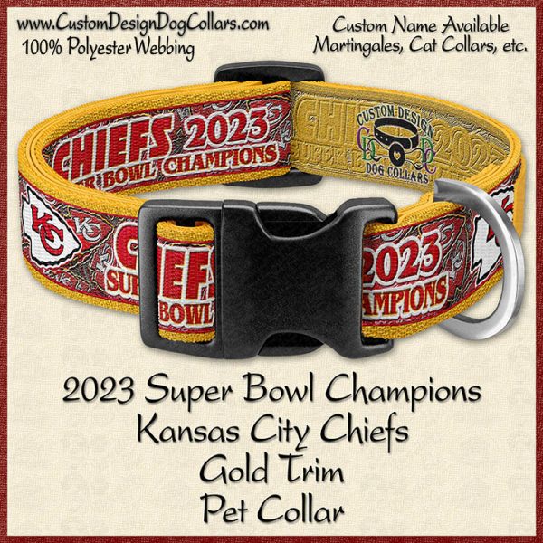 2023 Kansas City Chiefs Super Bowl Champions Gold Trim Custom Pet Collar Product Image No1