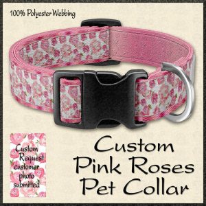 Custom Cottage Pink Roses Pet Collar Product Image No1