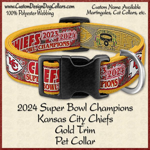 2024 Kansas City Chiefs Super Bowl Champions Gold Trim Custom Pet Collar Product Image No1