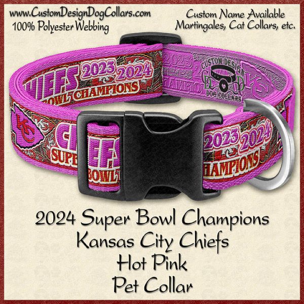 2024 Kansas City Chiefs Super Bowl Champions HOT PINK Custom Pet Collar Product Image No1